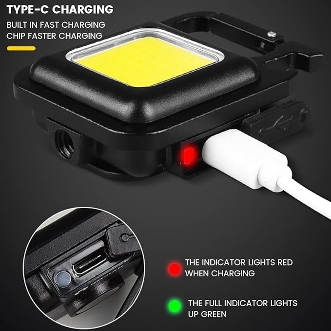 COB Keychain Work Light, Pocket Small Mini Flashlight Rechargeable Keyring Torch, Valentines Gifts for Him Boyfriend Men, Cool Tools for Auto, Repairing, Emergency