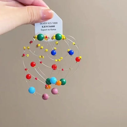 New Dopamine Colored Beaded Earrings with Personalized and Versatile Earrings, Non collision Style, Fun Ear Clips, Ear Accessories for Women (This style has ear clips)