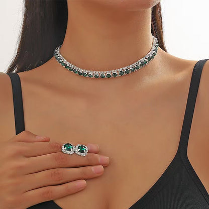 Necklace, gemstone, women's earring set, collarbone chain, high-end accessory Necklace and earring set