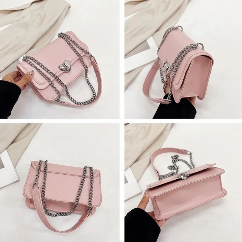 Mateamoda Elegant Quilted Sling Bag with Silver Chain Strap Crossbody Bag