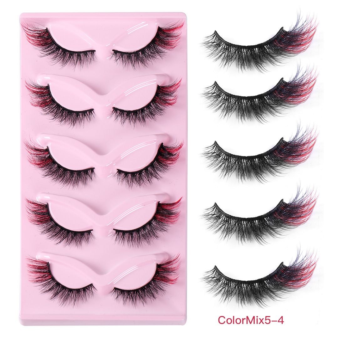 5 pairs of colorful high imitation mink fur fox eyes false eyelashes naturally thick eyelashes cat eyes eyelashes