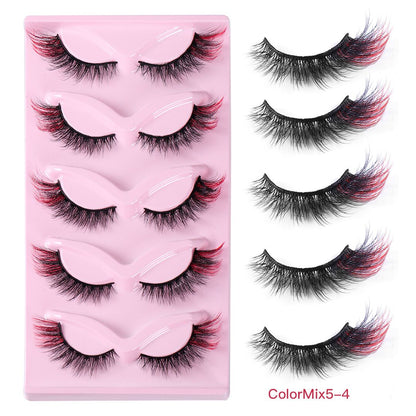 5 pairs of colorful high imitation mink fur fox eyes false eyelashes naturally thick eyelashes cat eyes eyelashes