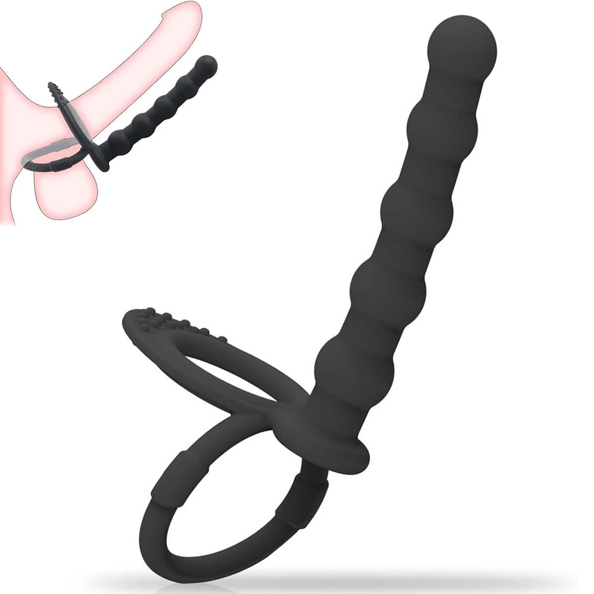 Silicone Anal Beads Butt Plug with Cock Ring Strap On Anus Plug Vaginal G Spot Stimulator Double Penetration Dildo Prostate Massager Adult Sex Toy for Men Wome Couples