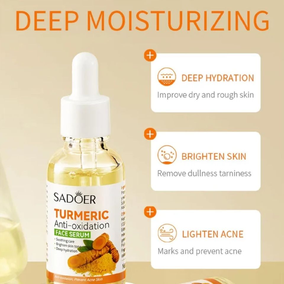2 in 1 Sadoer Turmeric Serum + Cleanser Anti-Oxidation Face Serum and Turmeric Facial Wash Cleanser for Dark Spots, Turmeric Oil, Turmeric Skin Care Set for Women and Men (Serum Cleanser Set)