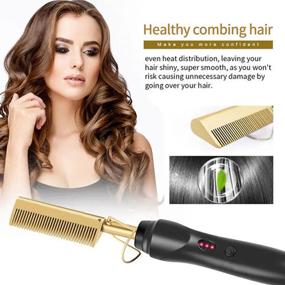 2 in 1 Hot Comb Straightener Electric Hot Heating Comb Wet Dry Hair Iron Hair Straightener Brush Hair Curler Hair Styling Tools Wigs Straightening Brush