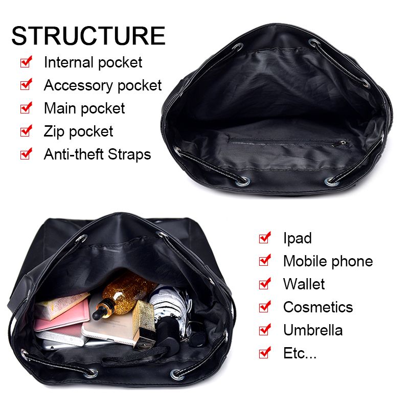 New Arrival Ladies Backpack Bags Women Black Rucksack Black Bag School Bag - Black