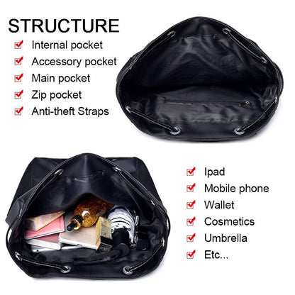 New Arrival Ladies Backpack Bags Women Black Rucksack Black Bag School Bag - Black