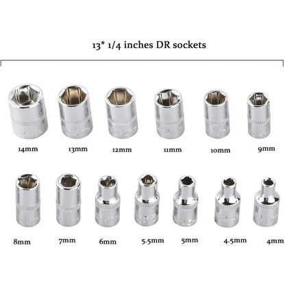 46pcs Socket Wrench Set Ratchet Spanner Batch Head Pawl Socket Screwdriver Multi-functional Car Repair Tool Professional Mechanical Workshop Tools Kit Motorcycle