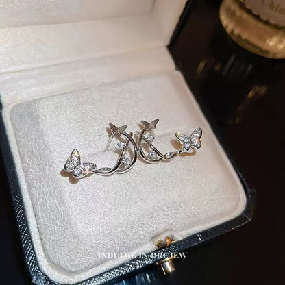 Zircon butterfly earrings with a niche design sense, feature a Korean-style retro personality, are simple yet versatile, exude an elegant temperament, and are fashionable earrings.