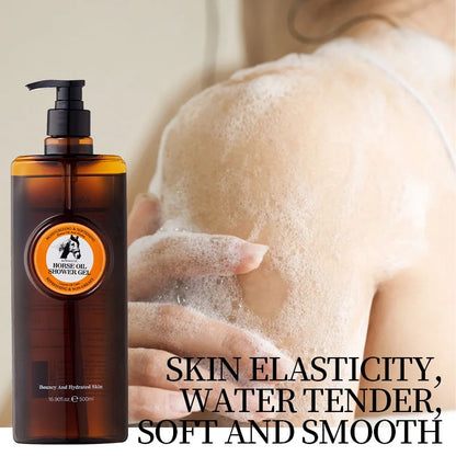 500ml KORMESIC Horse Oil Enriched Bath Gel with Hydrolyzed Collagen, Hyaluronic Acid & Shea Butter - Intense Moisturizing, Restores Elasticity, Repairs Roughness