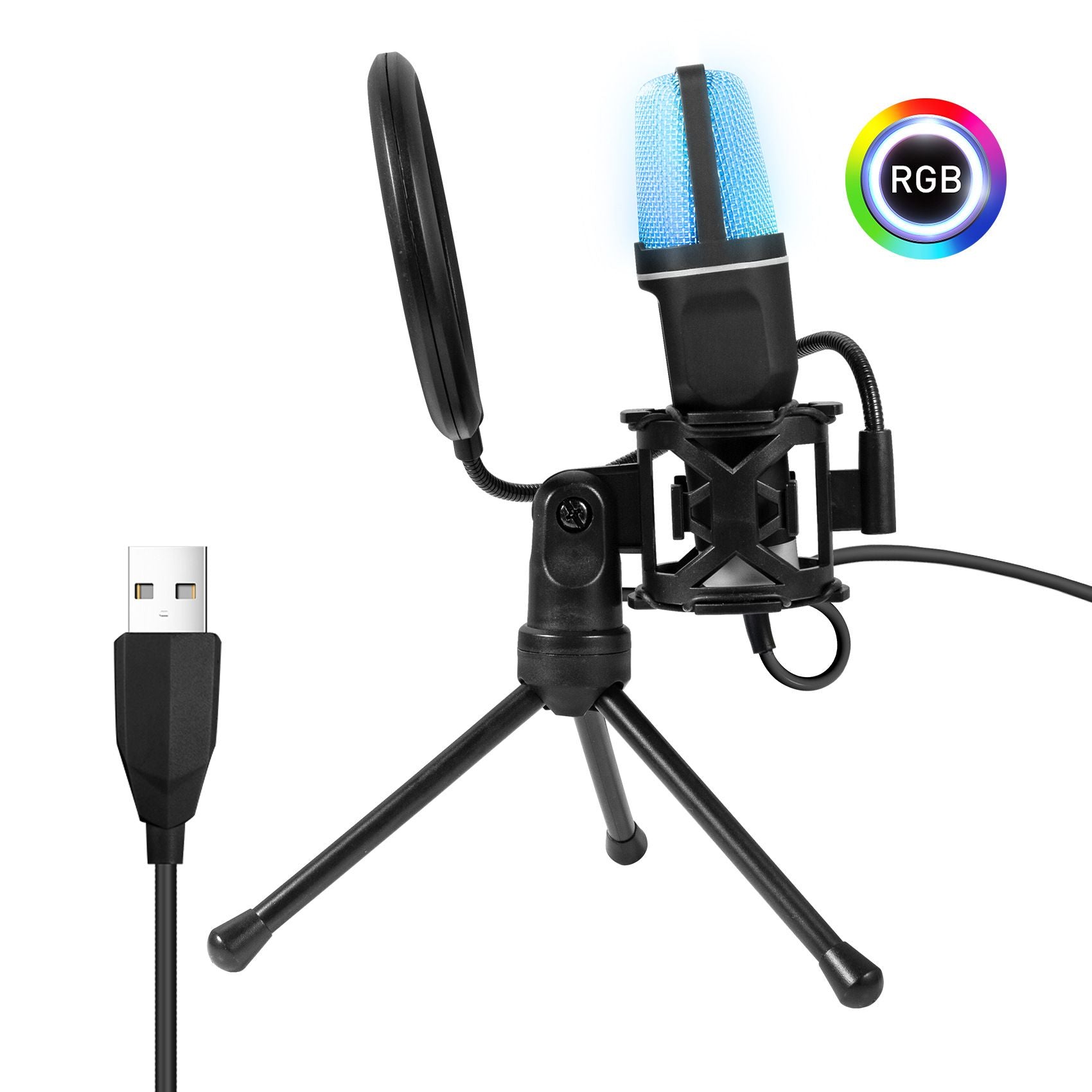 RGB Colorful USB microphone intelligent noise reduction game host computer e-sports competition host professional condenser microphone