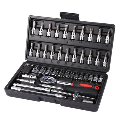46pcs Socket Wrench Set Ratchet Spanner Batch Head Pawl Socket Screwdriver Multi-functional Car Repair Tool Professional Mechanical Workshop Tools Kit Motorcycle