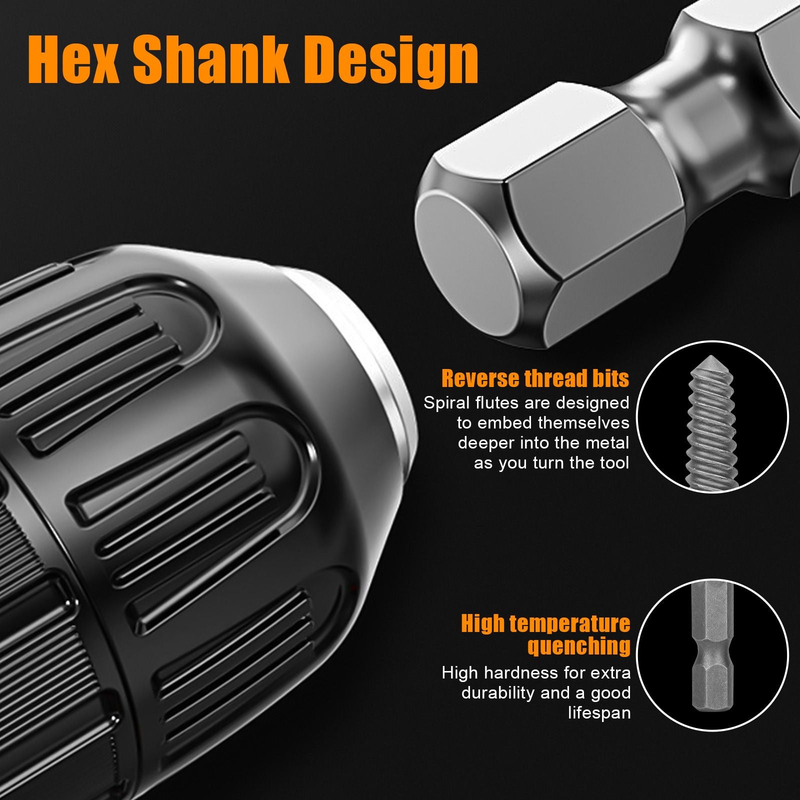 12Pcs Stud Screw Extractor Remover 1/4 Inch Hex Shank Damaged Bolt Easy Out Sets