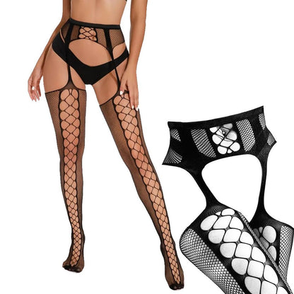 Erotic Stockings Women Fashion Hollow Out Sexy Pantyhose Black Tights Fishnet Stockings Club Party Hosiery Female Sexy Lingerie Girls Thigh Mesh Socks Garter Belt Women Plus Size Thigh High Socks