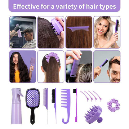 12PCS Hair Comb Set Hair Brush Hairdressing Comb Hair Styling Comb Set Curly Hair Accessories Hairpin Hair Band Wide Tooth Comb Detangling Teasing Combs Edge Rat Tail Brushes Scalp Massager Spray Bott