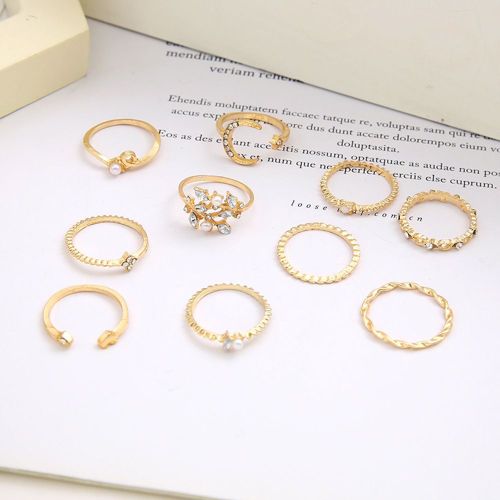 Star Moon Ring Love Leaves Geometric 10-piece Ring Creative Retro Female Joint Multiple Set Combination Ring