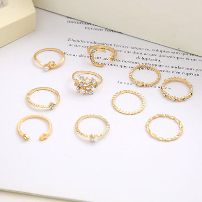 Star Moon Ring Love Leaves Geometric 10-piece Ring Creative Retro Female Joint Multiple Set Combination Ring
