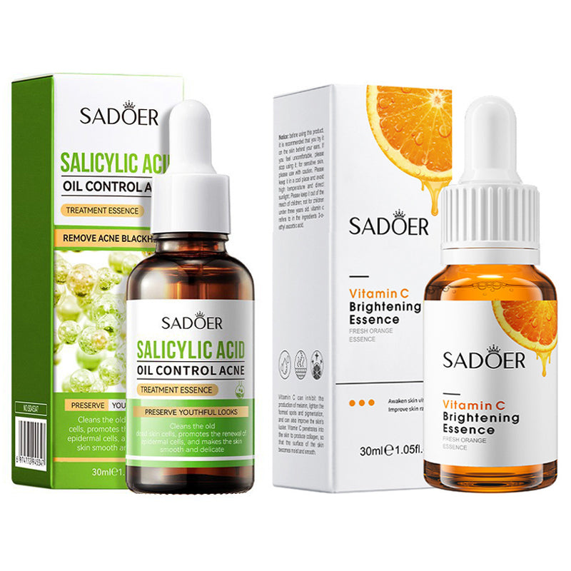 2 in 1 Vitamin C Face Brightening Serum Plus Free Salicylic Acid Acne Treatment Essence, Control Face Oil and removes Blackheads, Brightens Face, Fades Black Spots, Moisturize Face Salicylic Acid + Vi