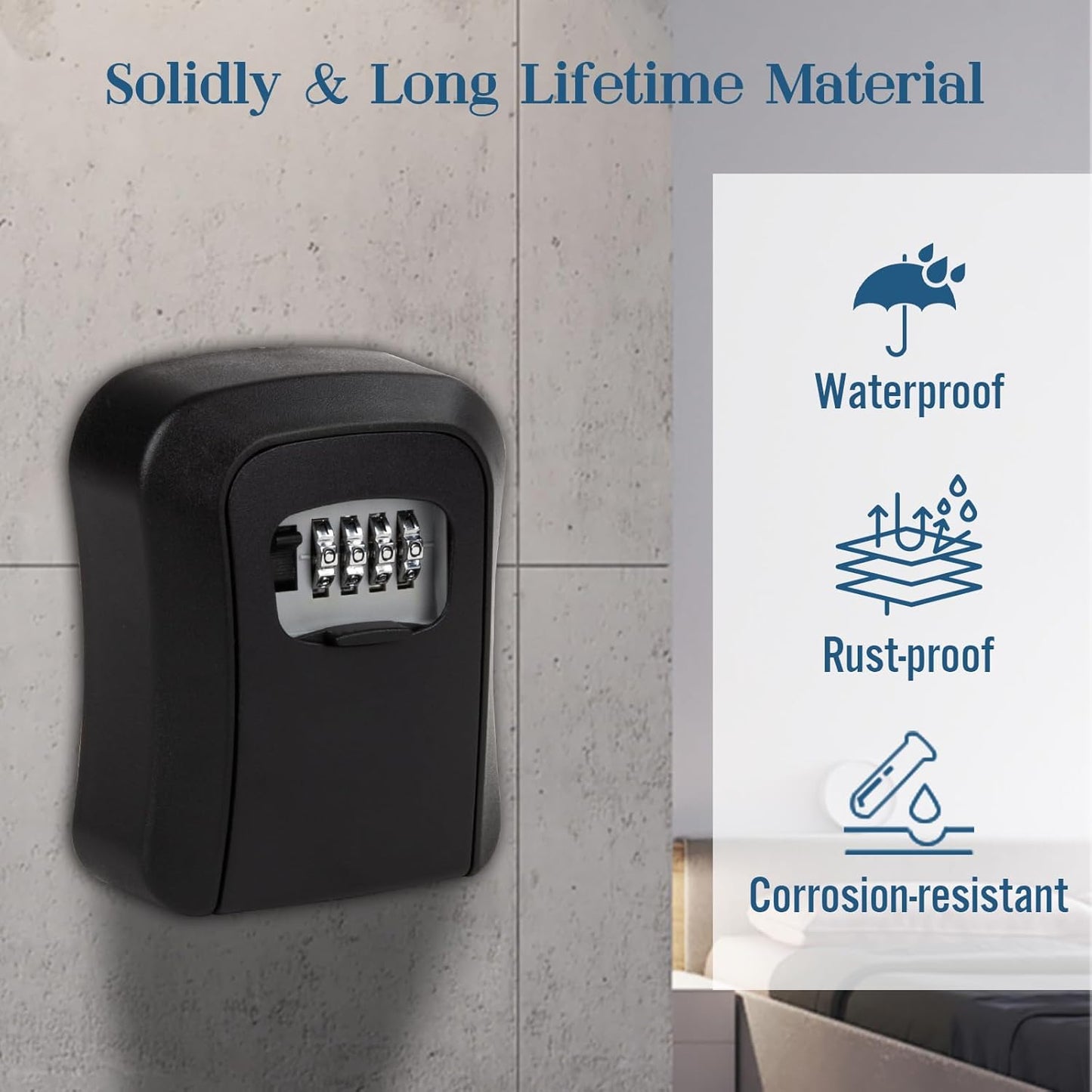 Key Lock Box Wall Mounted, 4 Digit Combination Lockbox for Outside, House Keys - 5 Keys Capacity, Key Safe Security Storage Lock Box for Indoor, Outdoor, Garage, Garden, Store