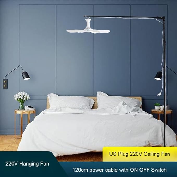 5Blades Quiet Small DC Ceiling Fan Hanging Fan for Camping Cruise RV Tent Gazebo Bed Dormitory Home Room Ceiling Fan Portable Canopy Fan with ON/OFF switch