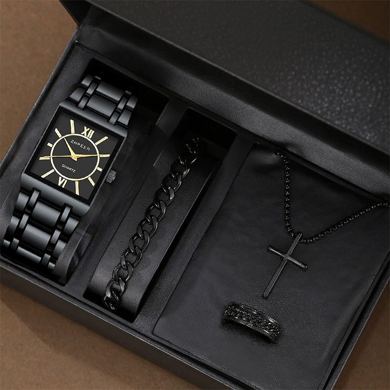 Men's Fashion Business Watch Rectangular Stainless Steel Quartz Movement Casual Simple Design Men's Gift