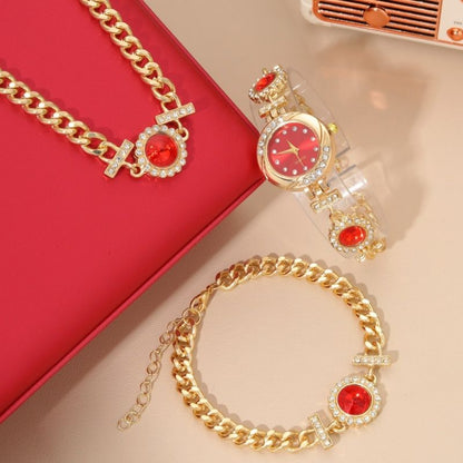 3 Pcs Set Women's Watch Inlaid Love Diamond Small dial Luxury Brand Temperament Bracelet Watch With Necklace Bracelet + Box