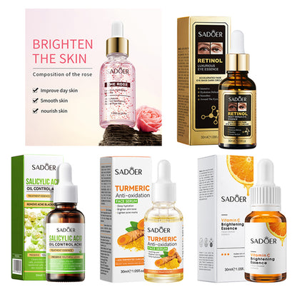 5 in 1, Salicylic Acid Acne Treatment Essence + Vitamin C Serum +Rose Water Essence+ Retinol Eye Essence + Turmeric Serum, Tumeric combo Removes Acne, Pimples, Moisturize Skin, 5in1 SerumsComb