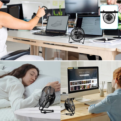 4 Inch Mini Fan with Metal Construction,Powerful USB Powered,360° Rotation desk Personal Cooling Usb fans small quiet for Home Office Bedroom