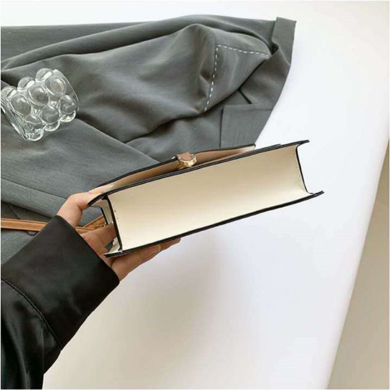 Mateamoda Elegant Two-Tone Structured Handbag with Buckle Detail Crossbody Bag