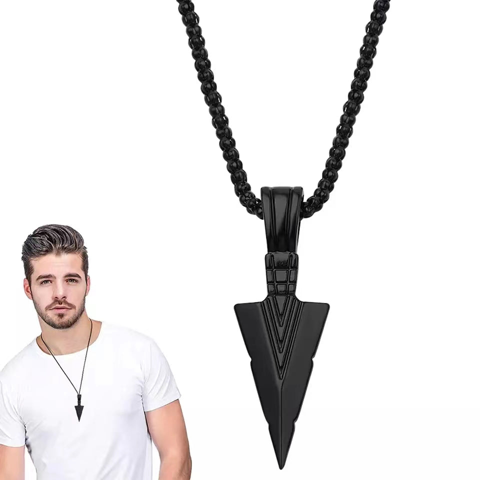 Men's Design Matte Black Long Necklace With Arrow Pendant Jewelry Chain Hip Hop Jewellery One Size Black Long Necklace Men's Fashion Brand Versatile Sweater Chain Women's Hip-hop Pendant Small crowd