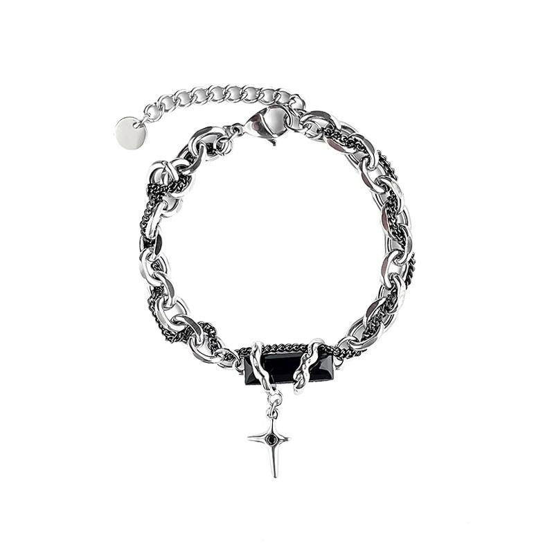 Star winding black diamond bracelet men's titanium steel design new versatile and non fading accessory bracelet
