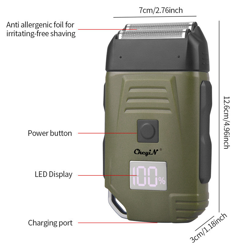 Electric Razor For Men Portable Cordless Men Reciprocating Razor Beard Hair Trimmer Professional Rechargeable Electric Shaver 2 Floating Shaver Head LCD Display Shaving Machine