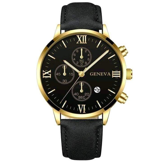 Date Watch with Stainless Steel Leather Case Military Style