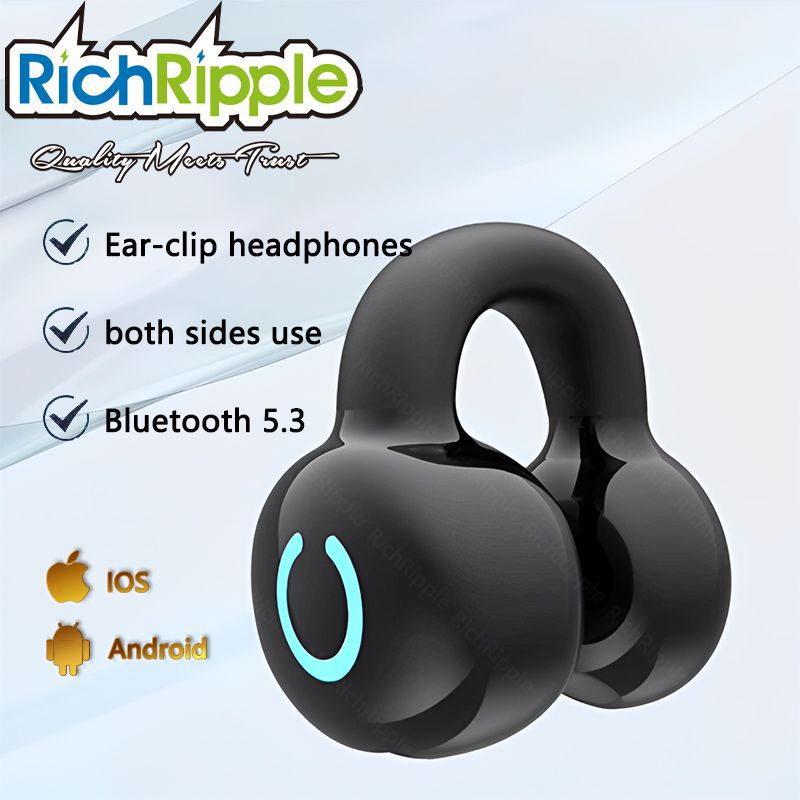 RichRipple Long Standby 4-6H Single-Pack Sports Bluetooth Headset Ear Clip Type Non-In-Ear Stereo Mini Headset Durable Black