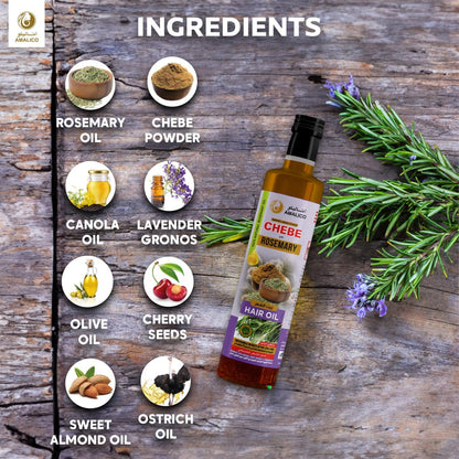 Amailco Rosemary Oil for Hair Growth With Chebe Powder | 10 in 1 Hair Growth Oil with African Chebe Powder For Hair Growth Rosemary Hair Oil For Hair Fall and Regrowth Scalp Oil 250ml