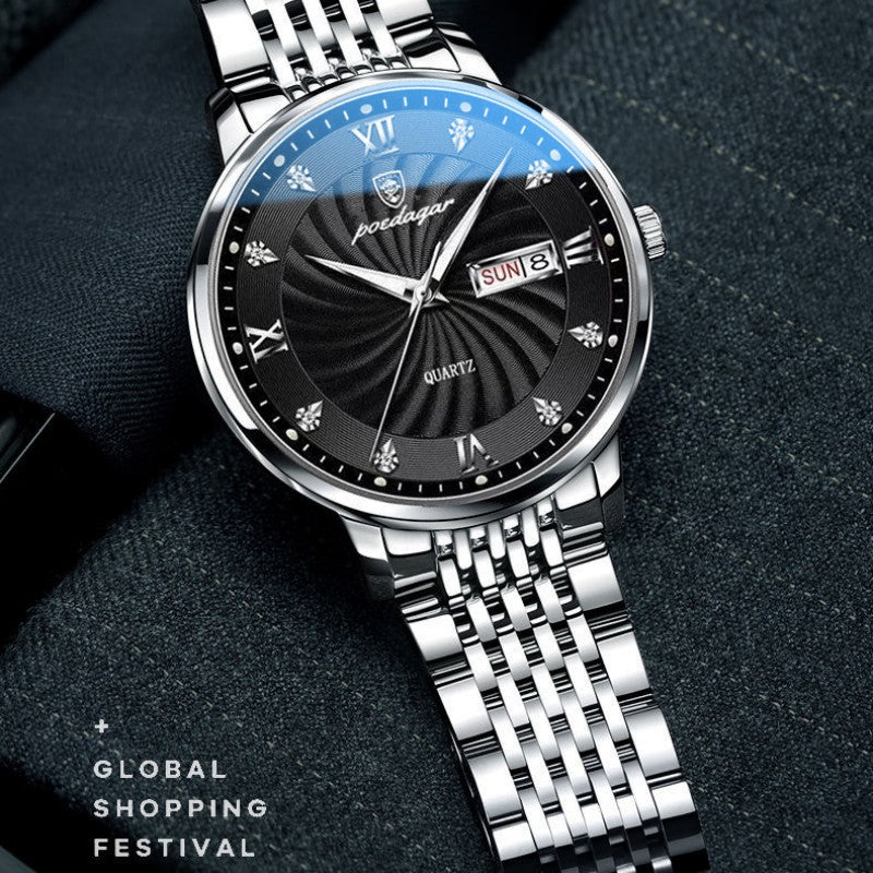 POEDAGAR Men Watches Top Brand Business Men's Wrist Watch Luxury Fashion Steel Band Dual Calendar Watche Waterproof Luminous Quartz Male Watchs