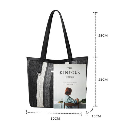 New Arrivals Women's Bags Tote Bags Stripe woven splicing shoulder PU bag
