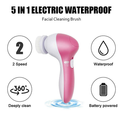 New Arrival 5 in 1 Face Cleansing Brush Silicone Facial Brush Deep Cleaning Pore Cleaner Face Massage Skin Care Waterproof Facial Brush