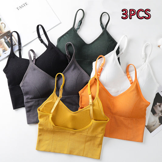 3PC Women’s seamless bra Tracksuit without steel ring Ladies lingerie tube top comfortable sports bra Girls hollowed out sling bra removable chest pad