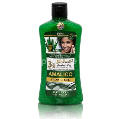 Amalico 3 in 1 Aloe Vera Shower Gel 500ml with Vitamin E. 3 in 1 Effect Bleaching Lightening & Freshening and Calming. 500 ml Body Washes With Vitamin E Sweet Fresh Scent Moisturizing Shower Gel