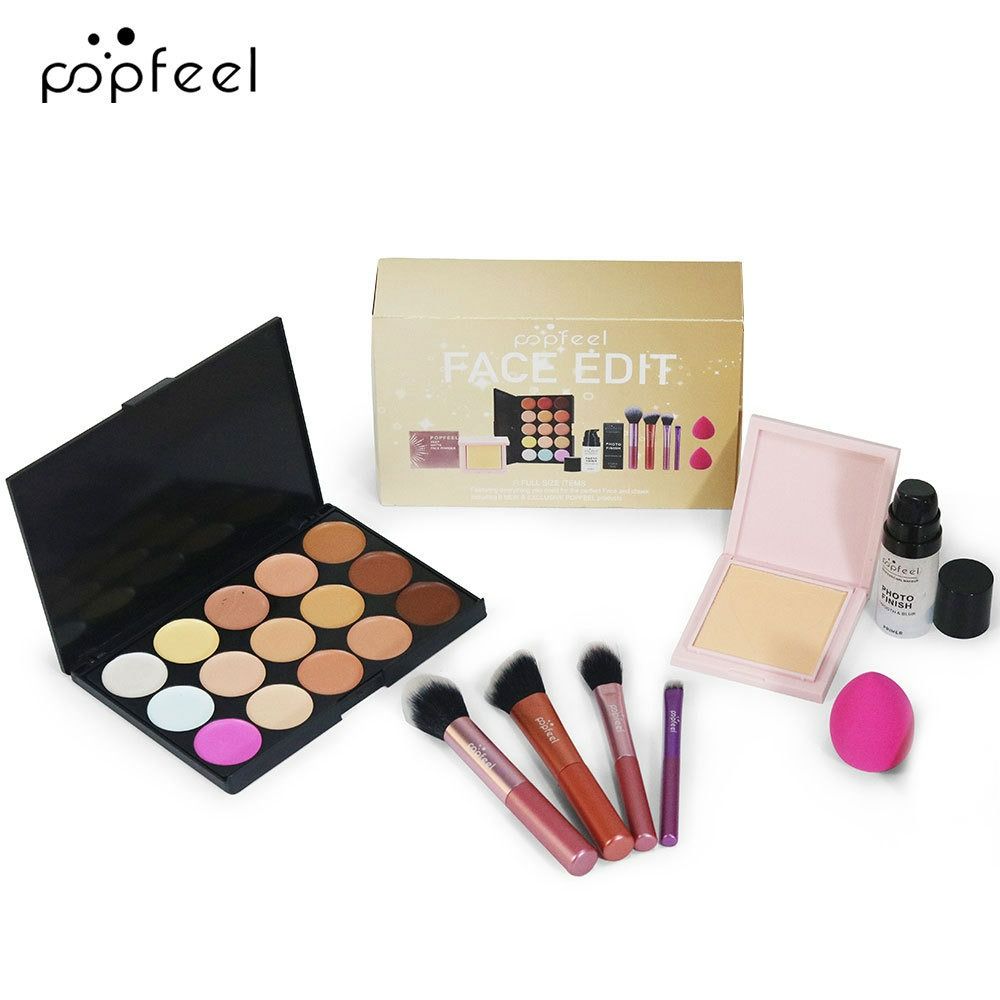 8Pcs Face Makeup Set Complete Cosmetic Kit with Concealer palette, Setting Powder, Face Primer, Brushes,Makeup spong