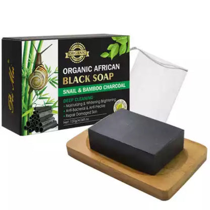 Pei Mei Organic African Black Soap With Snail & Bamboo Charcoal - Moisturizing Brightening Antibacterial Anti-Freckle Repair skin
