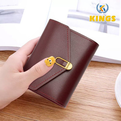 Women Short Wallet Ladies Coin Purse Tri-fold Wallet Card Case PU Synthetic Leather Wallet