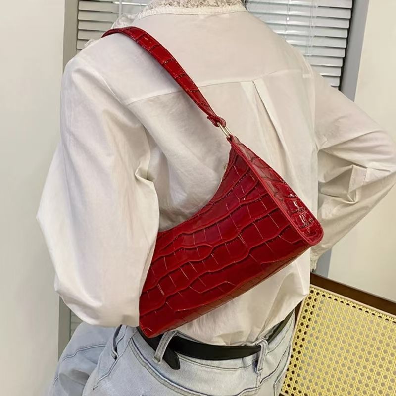 Fashion PU Leather Bags for Women Alligator Pattern Armpit Handbags Female Small Underarm Messenger Bag Purse Shoulder Bags
