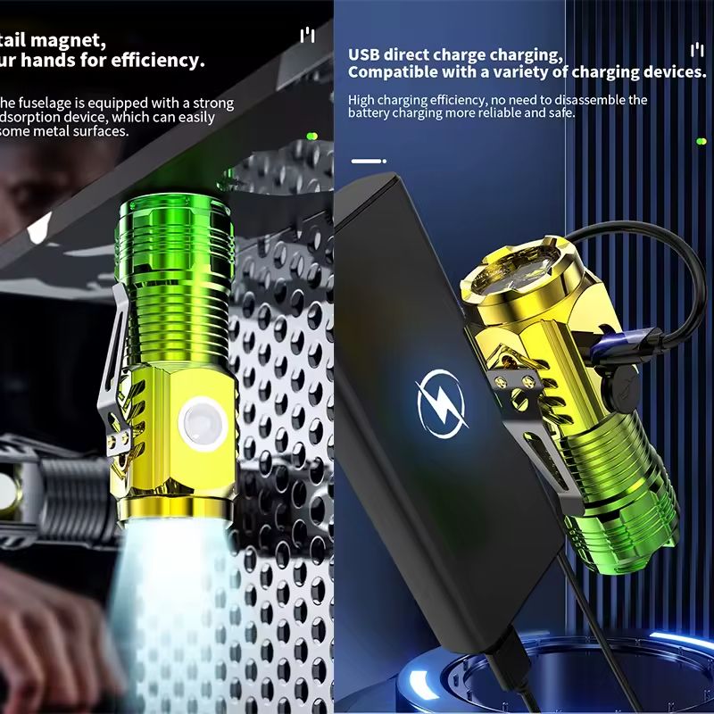 Strong Light Three-eye Rechargeable Flashlights Portable Long-lasting LED Light Multi-speed Adjustment Strong Light Long Shot Outdoor Lighting Torches Camping Light Emergency Work Light