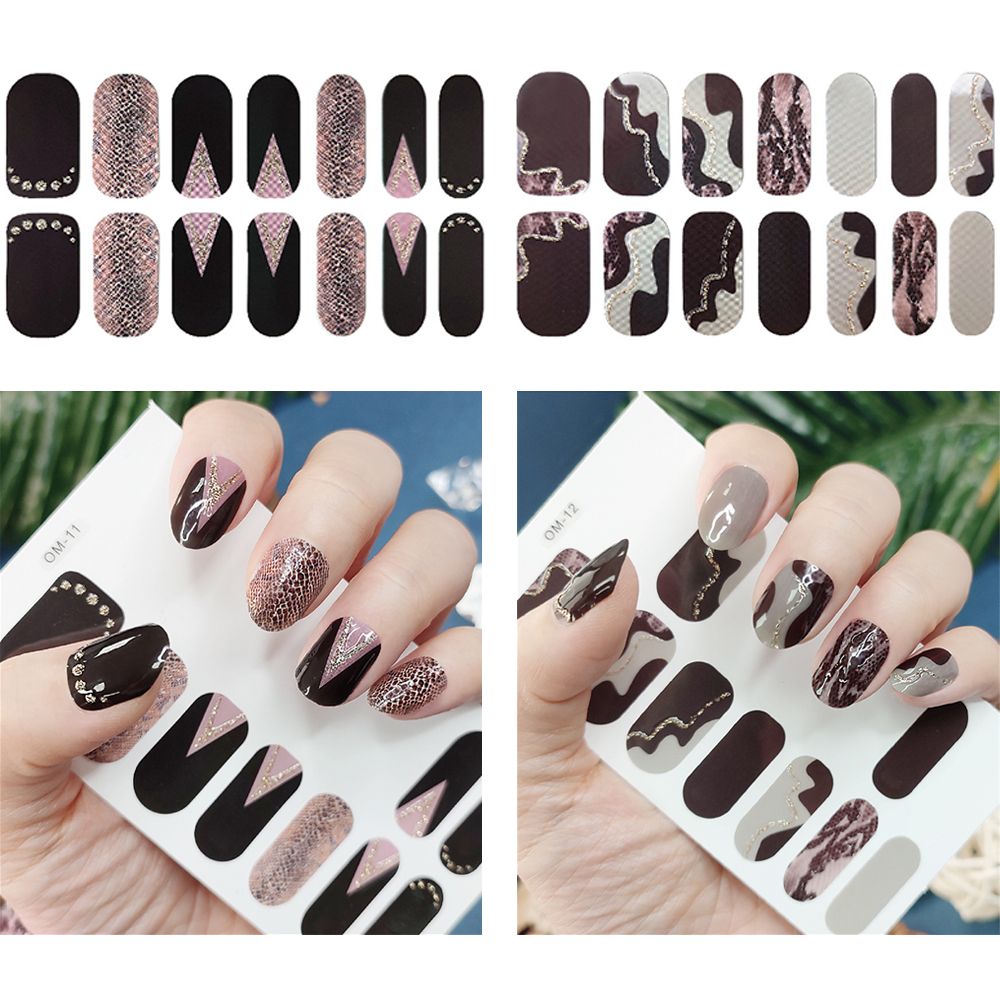 196 Pcs 14 Sheets Waterproof Full Wrap Nail Stickers Nail Polish Strips Gradient Stickers Glitter Self Adhesive DIY Art Decals Strips with 4 Pcs Nail Files for Nail Decor