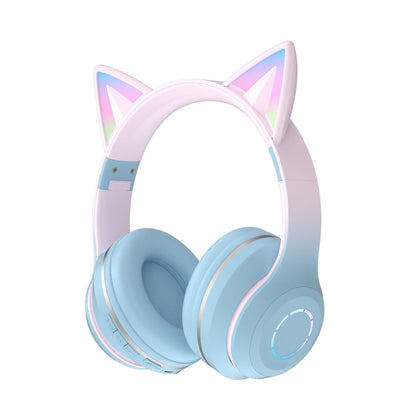 Headset gradient cat ears headset wireless BT headset with microphone girl net red live luminous headset Fashion Trend Bluetooth Earphones