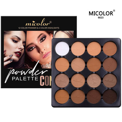 16 Matte Contour Powder Palette- 12 Color Powder, 4 Color Highlighters ,16 In 1MICOLOR Professional Powder Palette