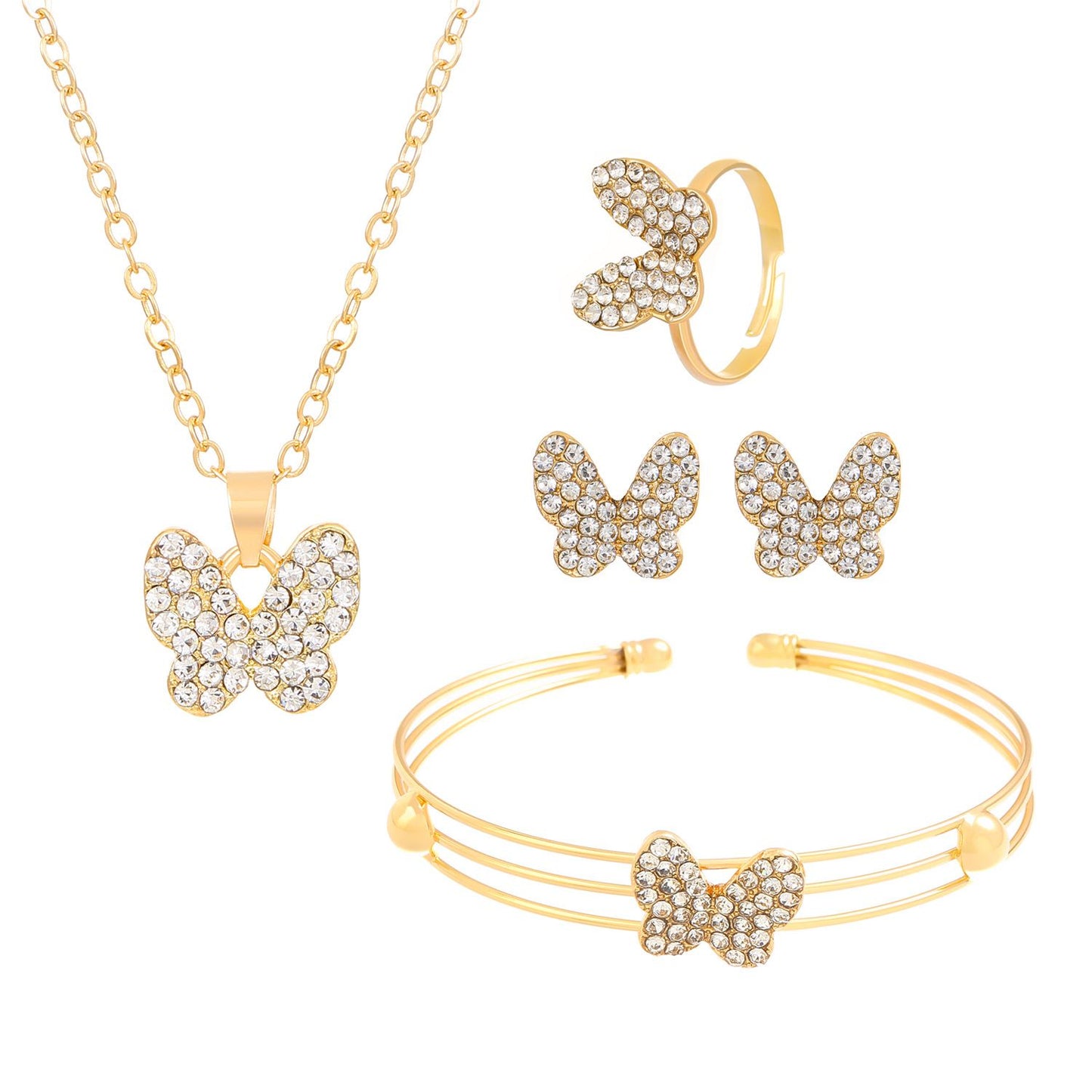 ZHJH Butterfly Jewelry Set for Women Ladies Diamond Love Heart Necklace Ring Bracelet Suit