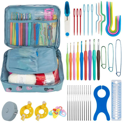 58pcs Portable Crochet Kits with Bag Knitting Tool DIY Sewing Ruler Needles Yarn Complete Set of Crochet Material Kit